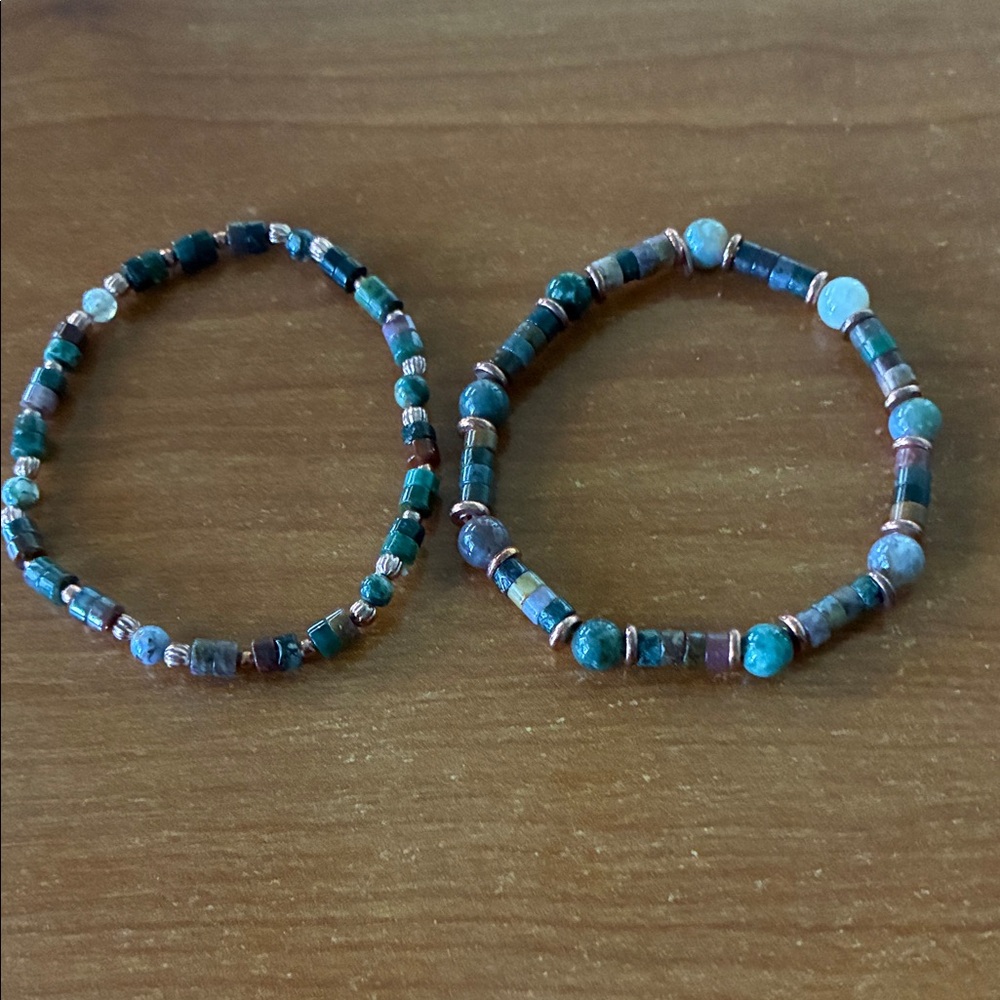 Elegant Beaded Bracelet Set - Green and Brown